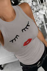 Gray Crew Neck Eyelash Pattern Ribbed Knit Tank LC256631-11