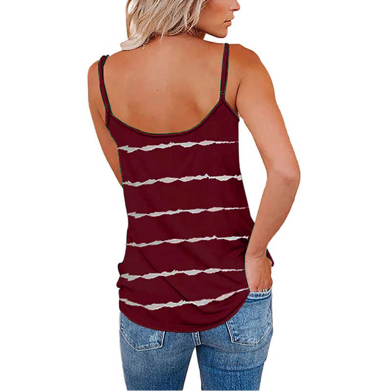 Wine Red Stripes Adjustable Straps Tank TQK250139-23