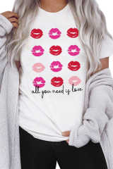 White all you need is love Valentines Kisses Graphic Tee LC25219470-1