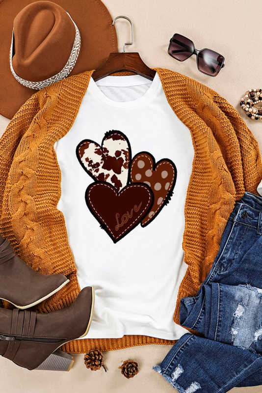 White Valentine's Western Fashion Day Heart Print T-shirt LC25219384-1
