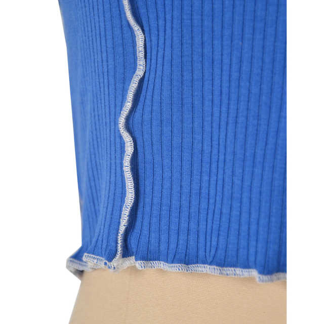 Blue Cotton Blend Sleeveless Crop Tank TQK250135-5