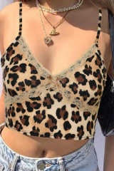 Brown Printed Sexy V Neck Spaghetti Strap Tank Top LC256345-17