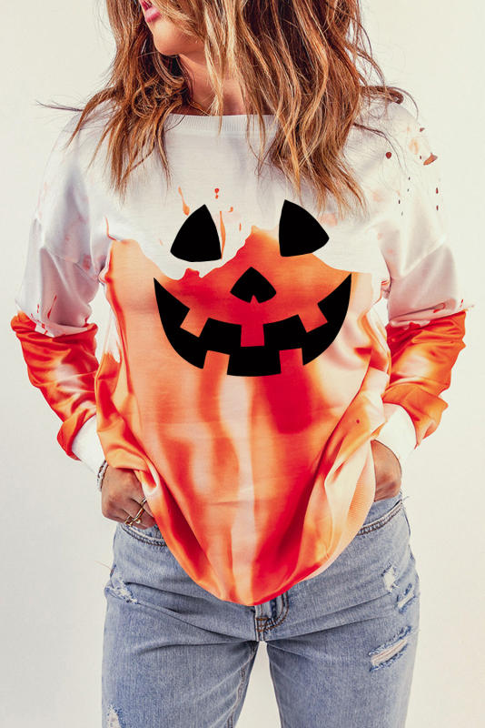 Orange Tie Dye Halloween Spooky Face Graphic Sweatshirt