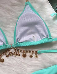 Blue-green Sexy Rhinestone Two-pieces Bikini Set TQK610324-45