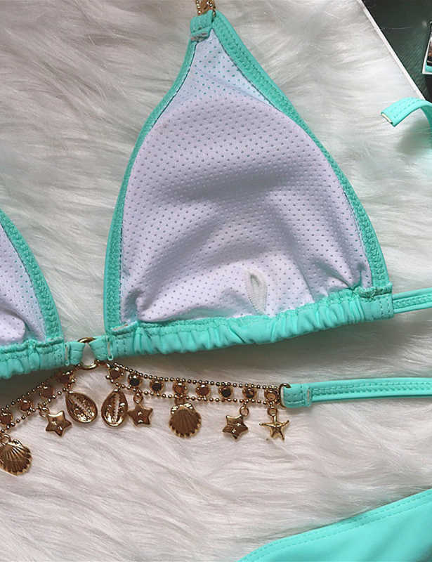 Blue-green Sexy Rhinestone Two-pieces Bikini Set TQK610324-45