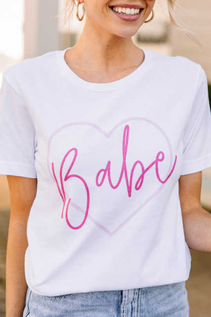 White Babe in My Heart Valentines Graphic Tee LC25219467-1