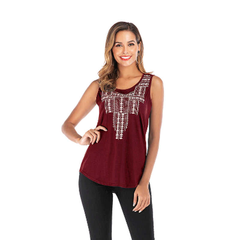 Wine Front Embroidery Tank Top TQK250049-103