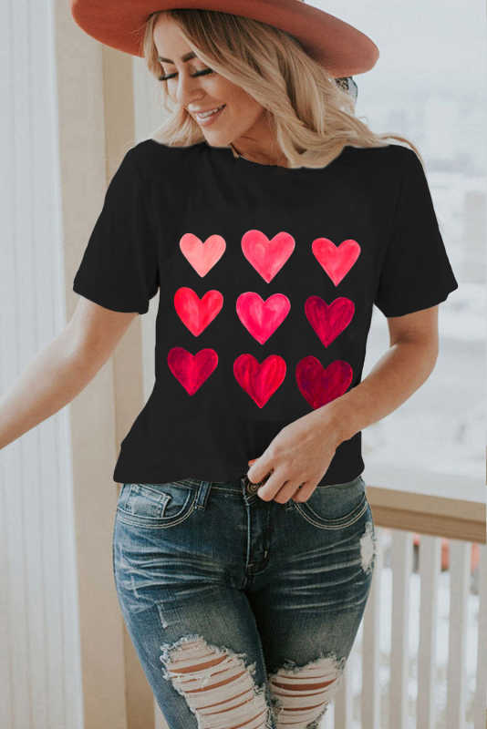 Black Valentine's Day Heart Graphic Tee LC25219392-2