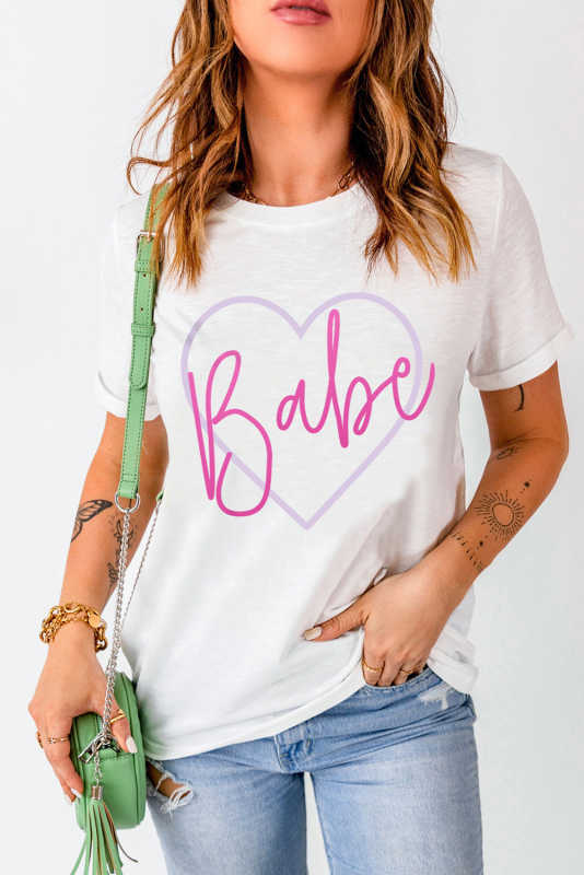 White Babe in My Heart Valentines Graphic Tee LC25219467-1