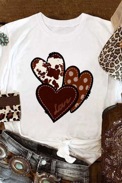 White Valentine's Western Fashion Day Heart Print T-shirt LC25219384-1