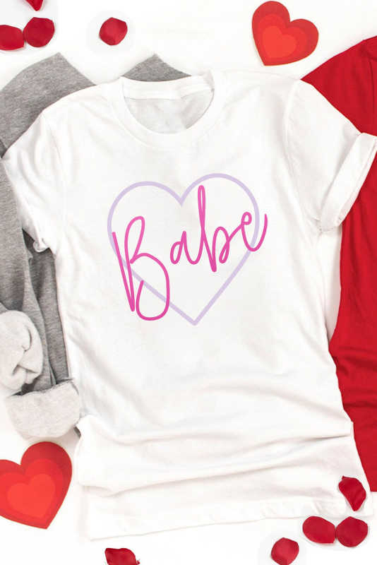 White Babe in My Heart Valentines Graphic Tee LC25219467-1