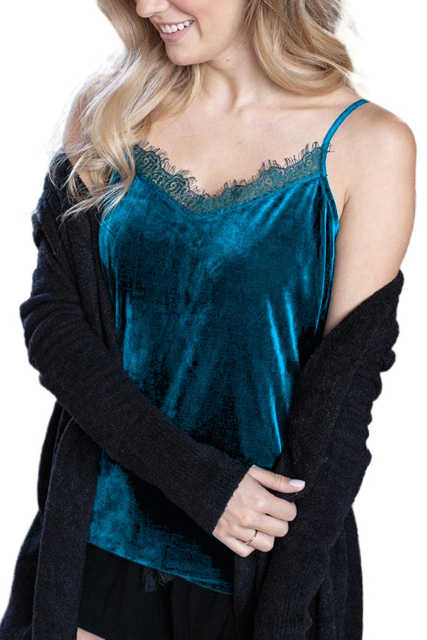 Green Eyelash V Neck Velvet Tank Top LC256342-9
