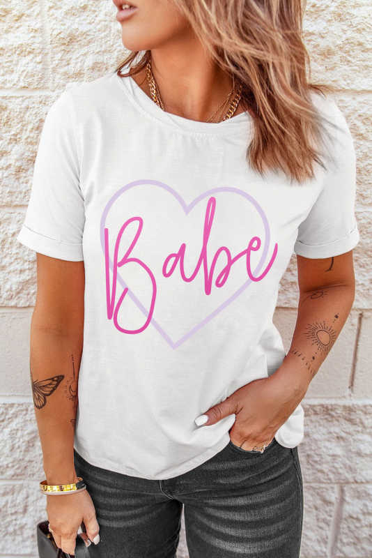 White Babe in My Heart Valentines Graphic Tee LC25219467-1