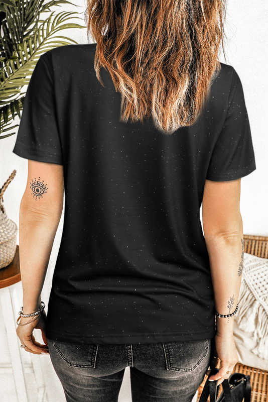 Black Skull Wearing Flowers Bleached Graphic Tee LC25215891-2