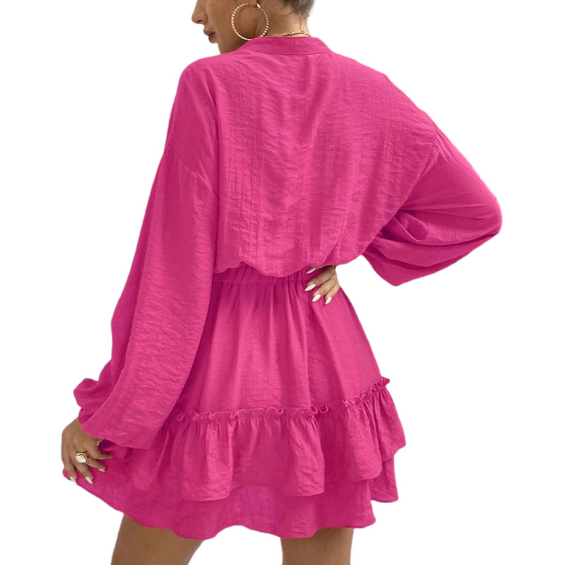 Rose Ruffle Hem Long Sleeve Casual Dress TQG310070-6