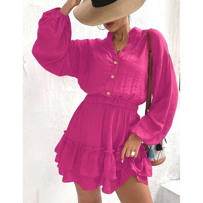 Rose Ruffle Hem Long Sleeve Casual Dress TQG310070-6