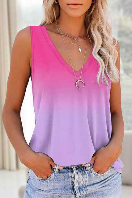 Multicolor Gradient V-Neck Tank  LC2566247-22