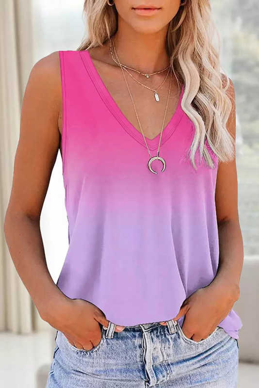 Multicolor Gradient V-Neck Tank  LC2566247-22