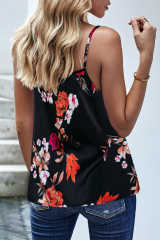 Black Floral Print Cowl Neck Spaghetti Straps Tank Top LC253547-2
