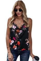 Black Floral Print Cowl Neck Spaghetti Straps Tank Top LC253547-2