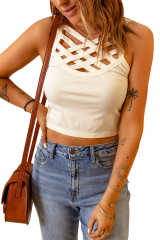 White Criss Cross Slim-fit Cropped Tank Top LC2565411-1