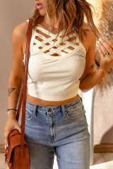White Criss Cross Slim-fit Cropped Tank Top LC2565411-1