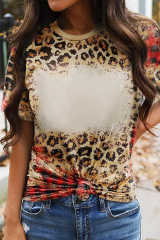 Plaid Bleached Leopard Print Short Sleeve T Shirt LC25219317-20