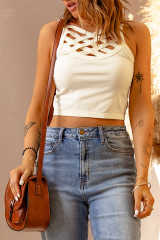 White Criss Cross Slim-fit Cropped Tank Top LC2565411-1