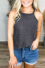 Grey Solid Color Crew Neck Tank Top LC2564998-11