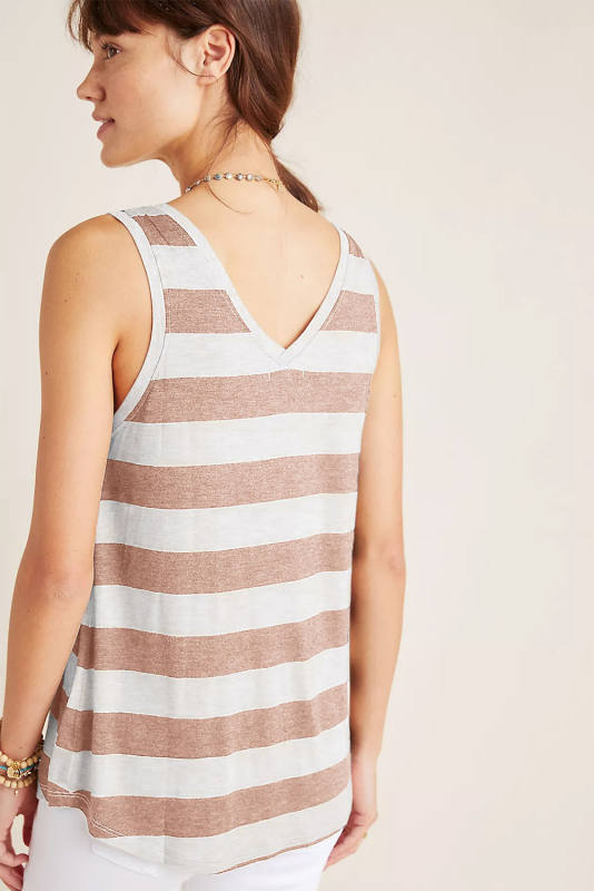 Apricot Striped V Neck Tank Top LC2567929-18
