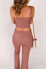 Red Striped Print Spaghetti Strap Crop Tank Top LC2565687-3