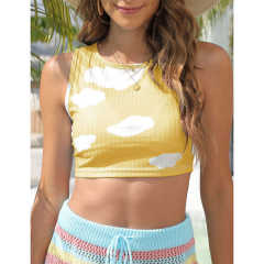 Yellow Rib Clouds Print Sleeveless Tank TQX250030-7