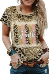 Faith Leopard Glitter Bleached O-neck T-shirt LC25219306-20