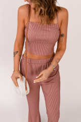 Red Striped Print Spaghetti Strap Crop Tank Top LC2565687-3