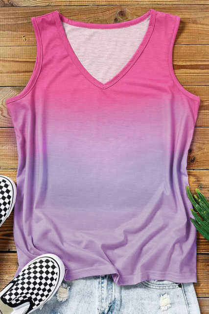 Multicolor Gradient V-Neck Tank  LC2566247-22
