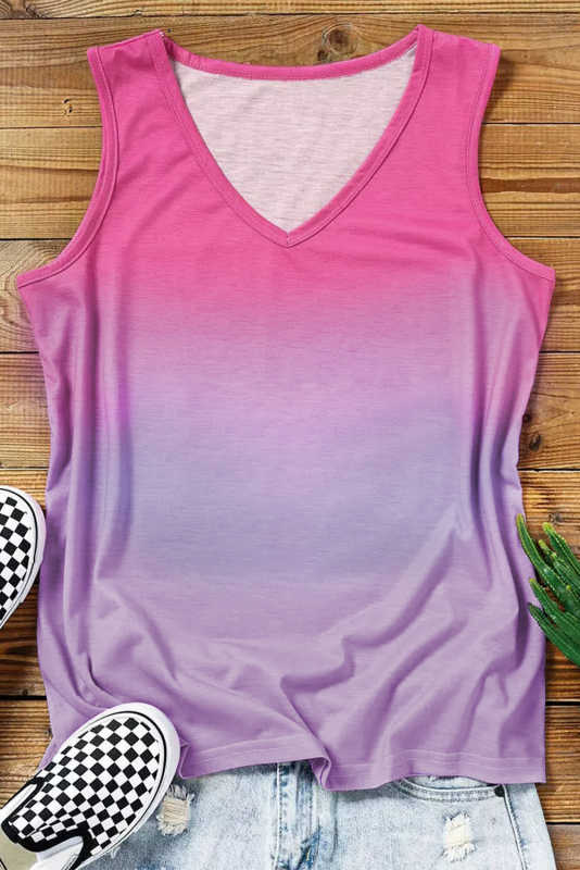 Multicolor Gradient V-Neck Tank  LC2566247-22