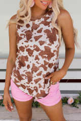 Brown Cow Print Crew Neck Tank Top LC2567786-17
