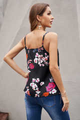 Black Floral Print Cowl Neck Spaghetti Straps Tank Top LC253547-2