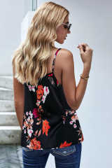 Black Floral Print Cowl Neck Spaghetti Straps Tank Top LC253547-2