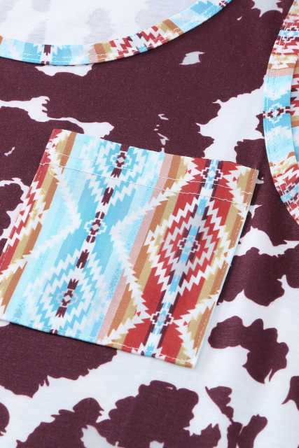 Cow Print Aztec Pocket Tank Top LC2565033-1