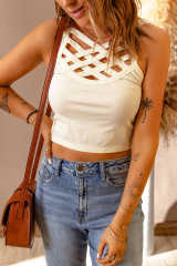 White Criss Cross Slim-fit Cropped Tank Top LC2565411-1