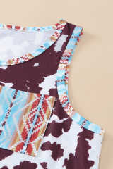 Cow Print Aztec Pocket Tank Top LC2565033-1