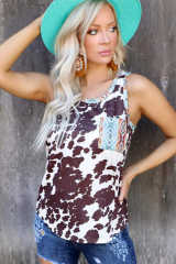 Cow Print Aztec Pocket Tank Top LC2565033-1