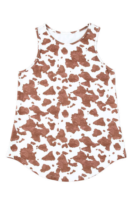 Brown Cow Print Crew Neck Tank Top LC2567786-17