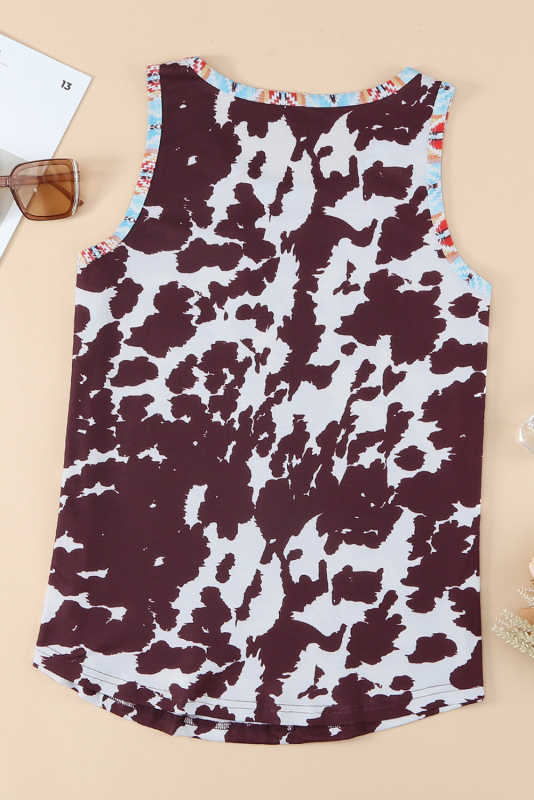 Cow Print Aztec Pocket Tank Top LC2565033-1