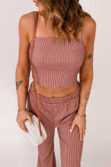 Red Striped Print Spaghetti Strap Crop Tank Top LC2565687-3