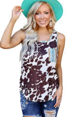 Cow Print Aztec Pocket Tank Top LC2565033-1