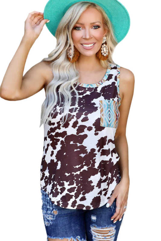 Cow Print Aztec Pocket Tank Top LC2565033-1
