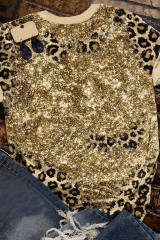 Faith Leopard Glitter Bleached O-neck T-shirt LC25219306-20