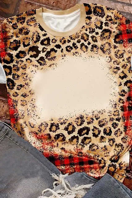 Plaid Bleached Leopard Print Short Sleeve T Shirt LC25219317-20